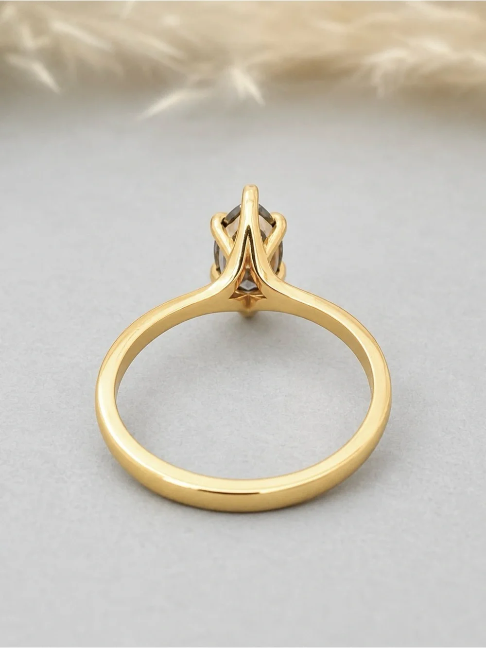 Yellow Gold Marquise Dark Gray Moissanite Diamond Sterling Silver Solitaire Ring